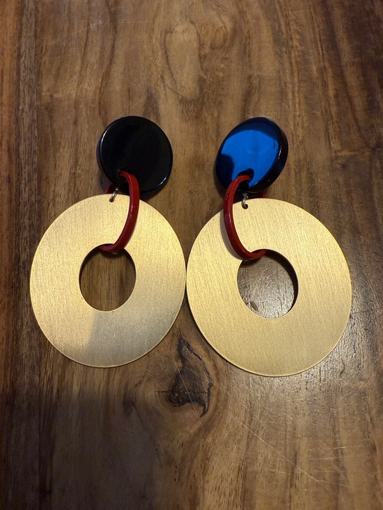 Chico's Jewelry - Chico’s Bold Gold Disc Drop Earrings with Black & Red Accents